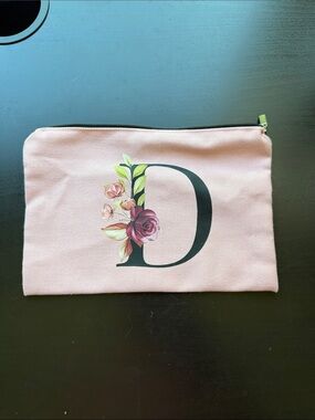 Pink Floral 'D' Initial Mini Pouch